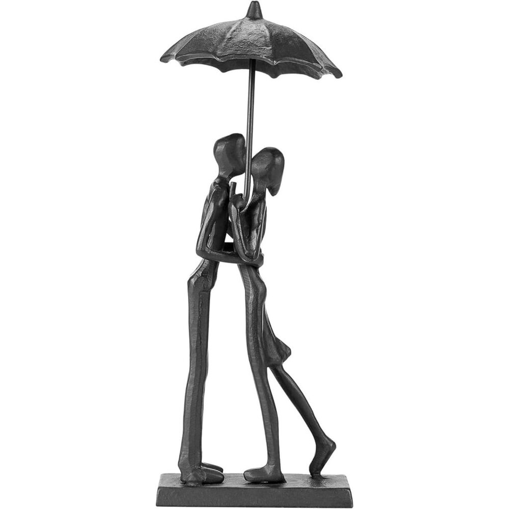 Modern Sculptures Home Décor Affectionate Couple Statue Kissing Under Umbrella